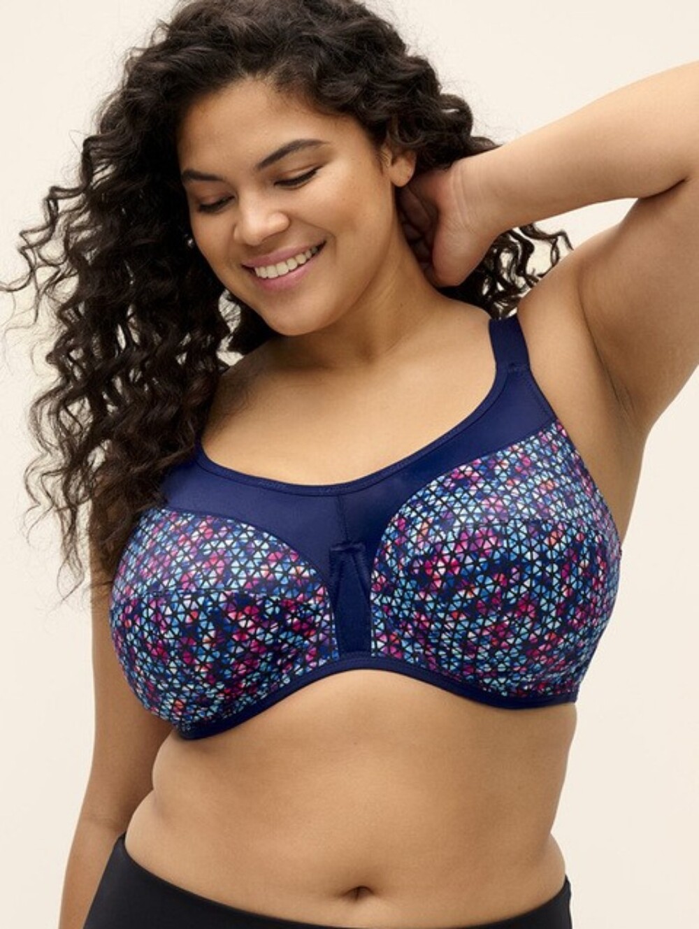 Elomi Energise Sports Bra Navy Geo Underwire Moisture Wicking Full Figure - 42K